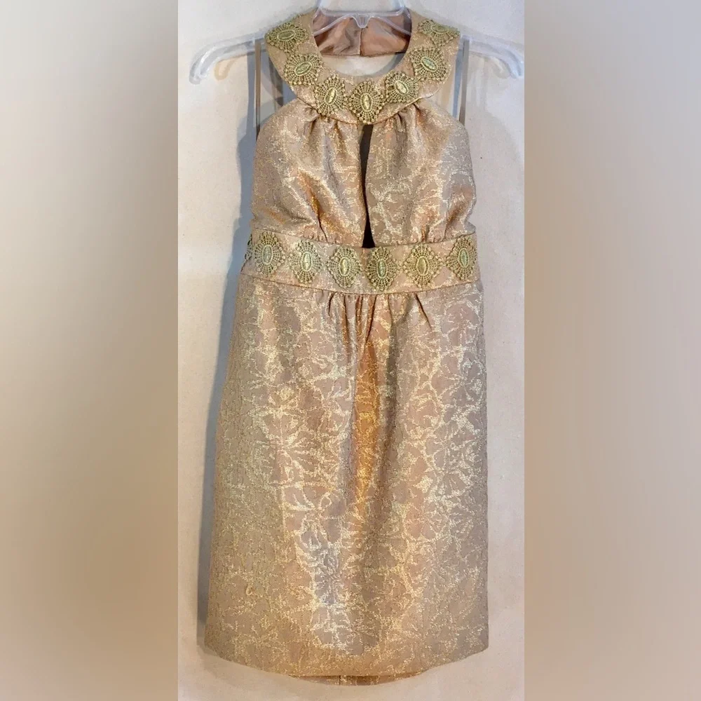 MILLY Gold Halter top Mini dress and cropped jacket Metallic Backless Size 4 - Picture 15 of 15